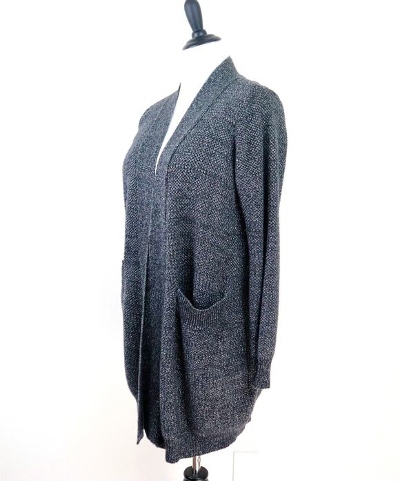 Victoria's Secret Sweaters - Victoria's Secret Size M Shimmer Knit Open Front Cardigan Black Silver